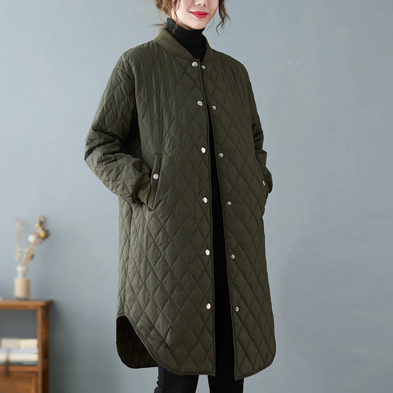 Женская длинная стеганая куртка, черная или болотная теплая парка большого размера с подкладкой, верхняя одежда для осени и зимы, 2022
