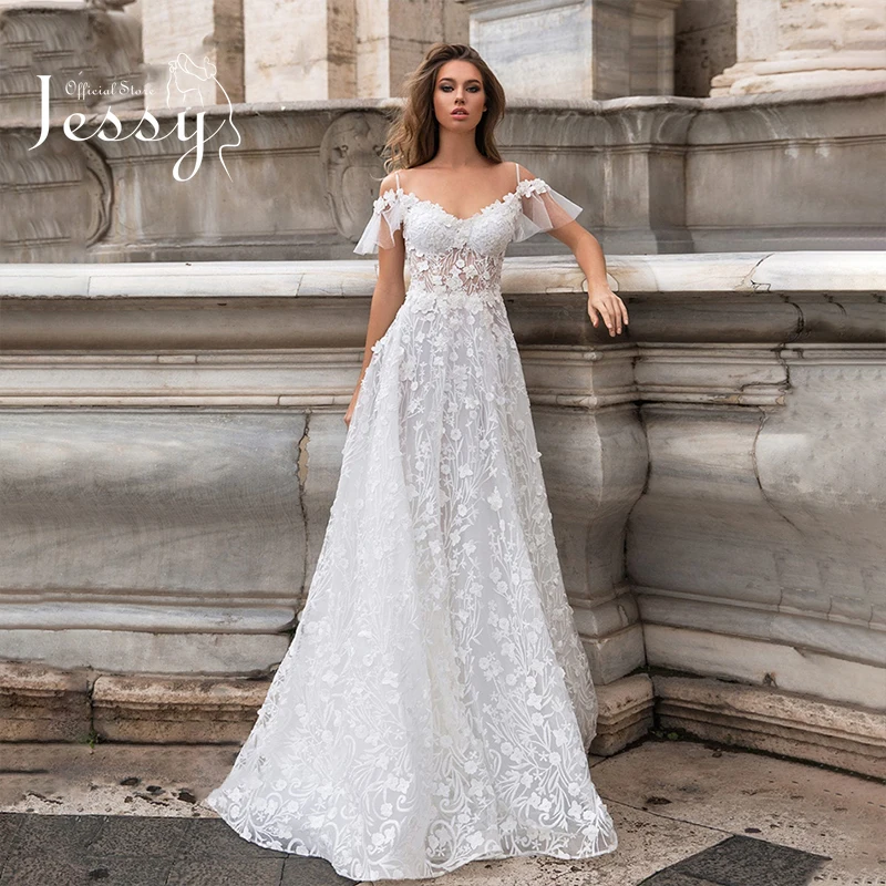 

Elegant Wedding Dress Organza With Embroidery A-line Floor Length Train Ball Gown O-neck Corset Sleeveless Bridal Gowns Button