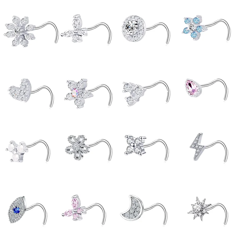 

20G Nose Stud Screw Shape Nose Ring Cubic Zircon Butterfly Nose Piercing Ring Stainless Steel Flower Nariz Septum Piercing Nez