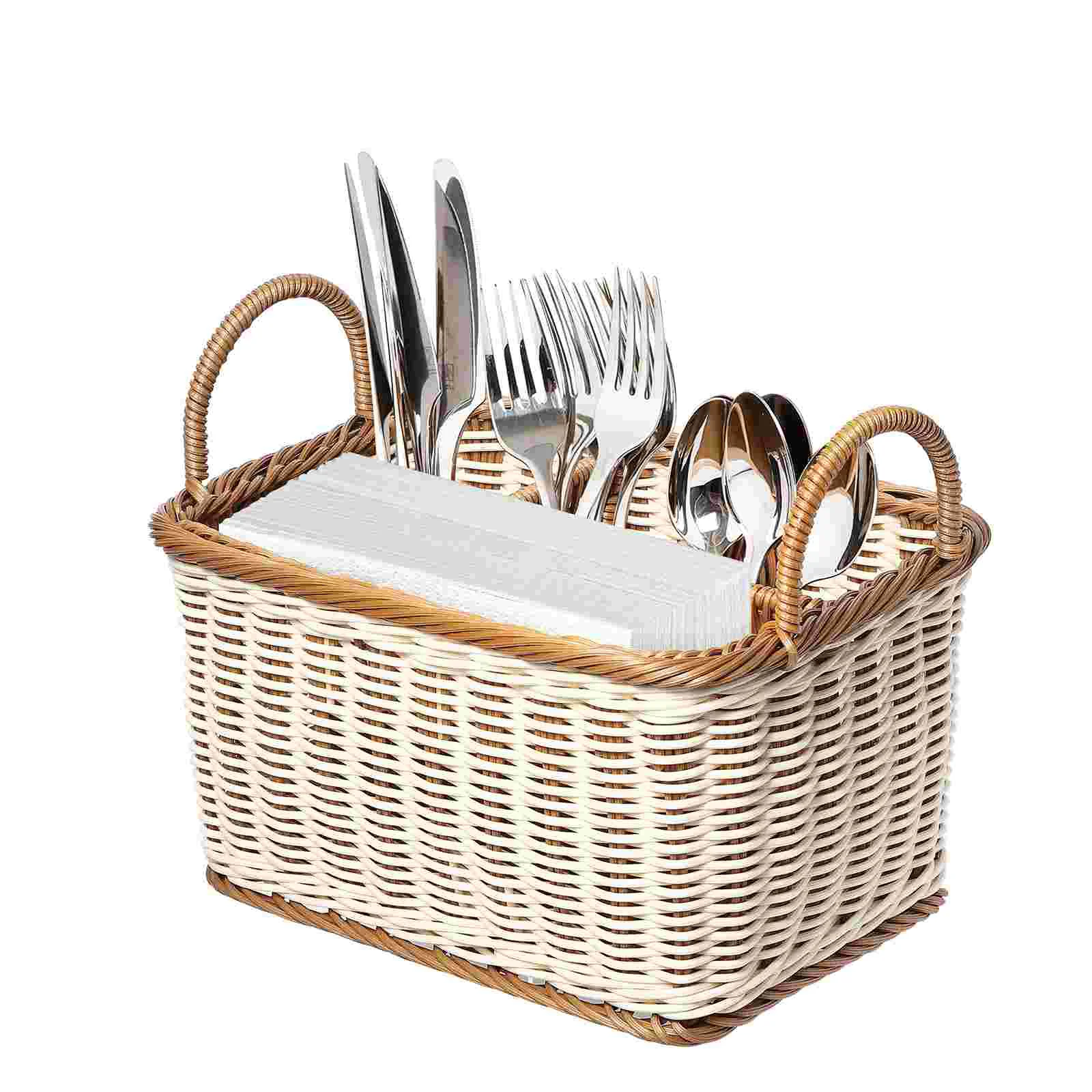 

Basket Storage Utensil Baskets Silverware Holder Organizer Woven Picnic Wicker Kitchen Organizing Cutlery Outdoor Rattan