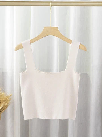 Женская трикотажная блузка без рукавов, короткая Элегантная кофта в стиле ретро с квадратным вырезом, летняя одежда