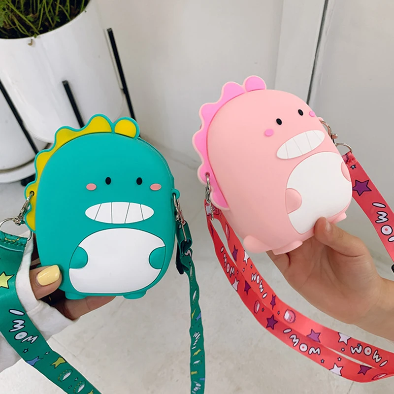 Kids Backpacks for Girls Messenger Mini Silicone Shoulder Bag Green Pink Lovely Dinosaur Children's Backpack