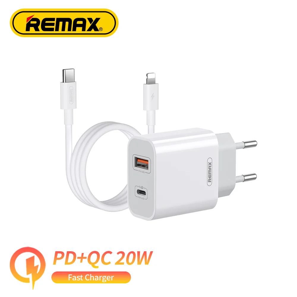 Remax PD 20W Fast Charger PD3.0+QC3.0 Mobile Charger USB Type C Quick Charger Dual Port Mini Wall Charger For iPhone 12 Xiaomi