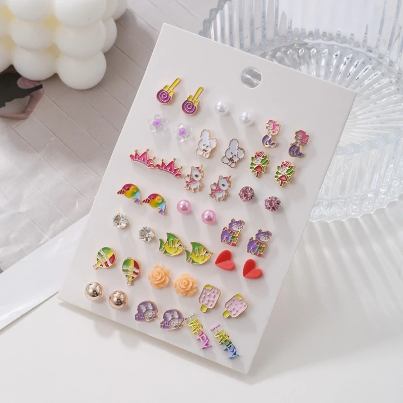 21 пара красочных морских серег с маленькими животными милые серьги изображением