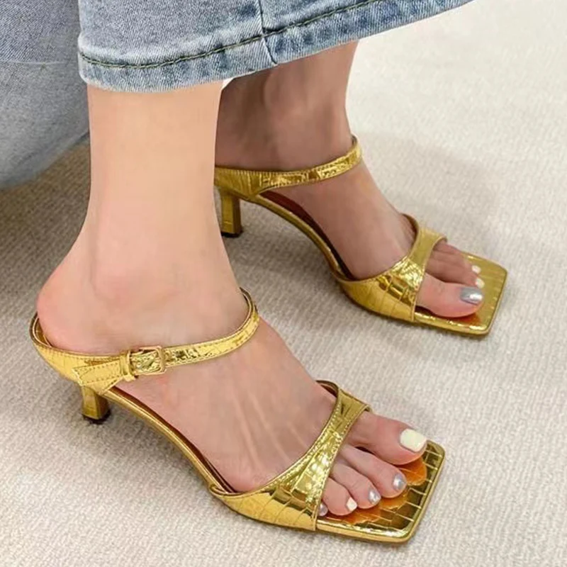 

Party Dress Women Slippers 2022 Summer New Trend Sandals Fad Slingback Shoes Sexy Square Open Toe Slides Brand Women Slippers