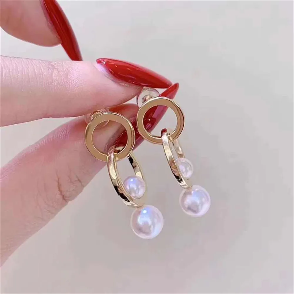 

DIY Pearl Earnail Accessories S925 Sterling Silver Jewelry Fashion Double Bead Earrings Women's Empty Fit 6-8mm Beads