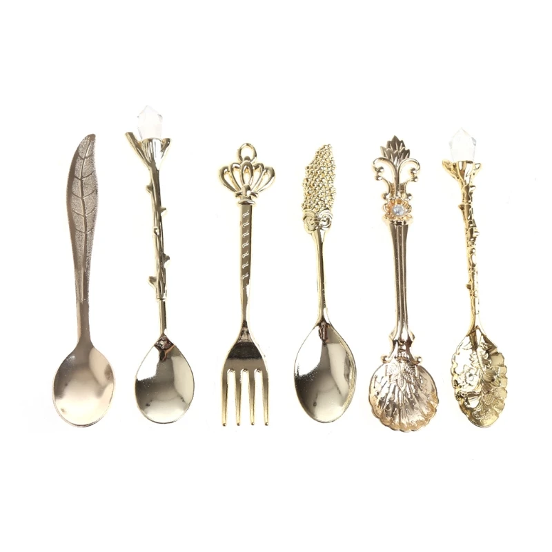 

6X Vintage Royal Style Coffee Spoon Fork Ice Cream Dessert Scoop Flatware Spoons