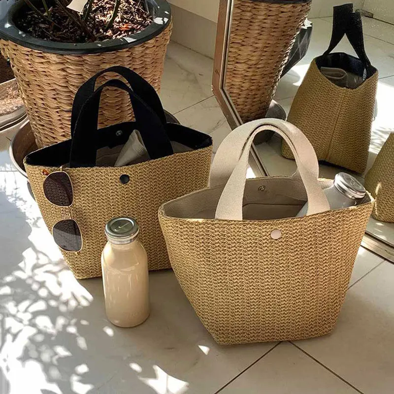 

Casual Rattan Women Handbags Summer Beach Straw Bags Wicker Woven Female Tote Large Capacity Lady Buckets Bag Travel Purse 2022