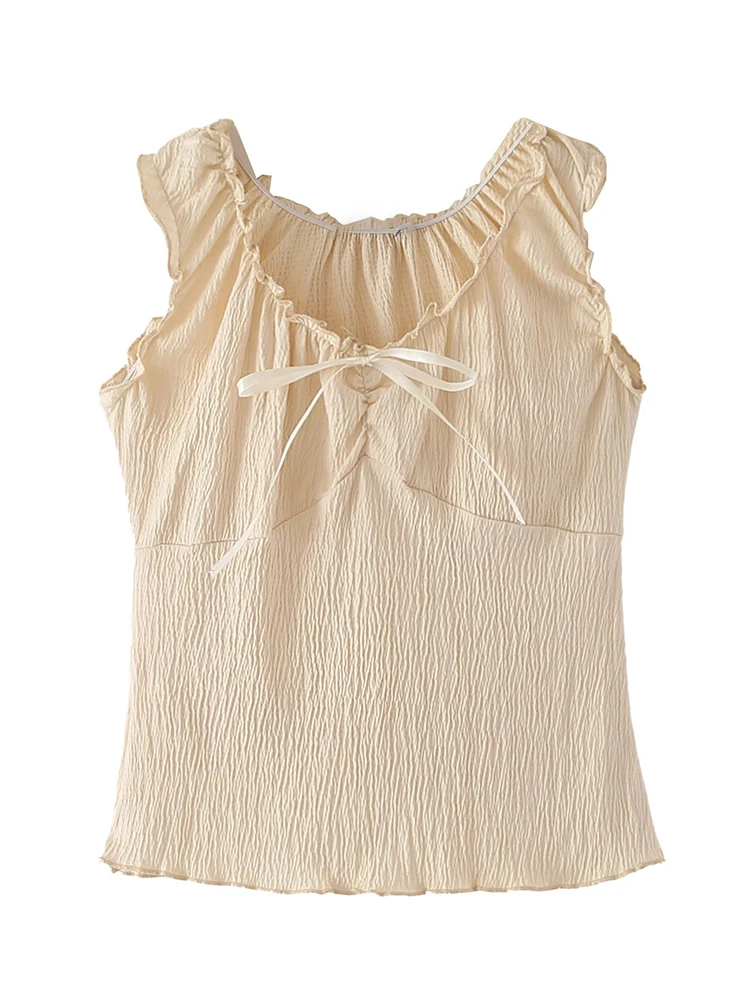 

Y2K Girls Sweet Chiffon Tank Tops 2023 Summer Fashion Ladies Vintage Soft Cotton Top Cute Women Slim Tanks Chic