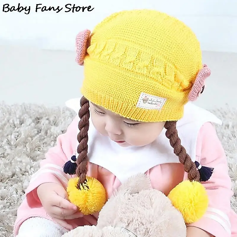 

Baby Winter Pigtail Hats 6-18 Month Children Kids Party Cosplay Costume Cap Lovely Knit Hat Keep Warm Cute Casquette Wool Caps