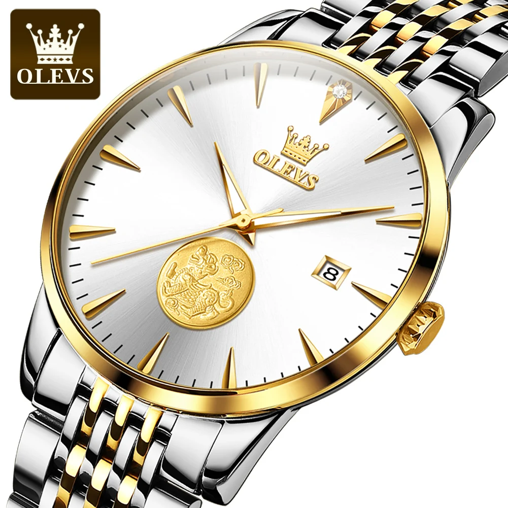 

OLEVS Top Brand Stainless Steel Strap Machinery Men Wristwatches Golden Diamond Luxury Business Waterproof Watches for Men