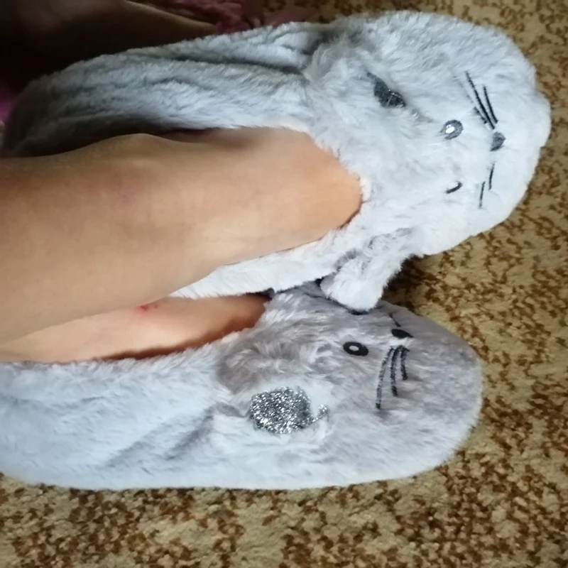 home fuzzy slipper women winter fur contton warm plush non slip grip indoor fluffy lazy female mouse ears embroidery floor shoe free global shipping