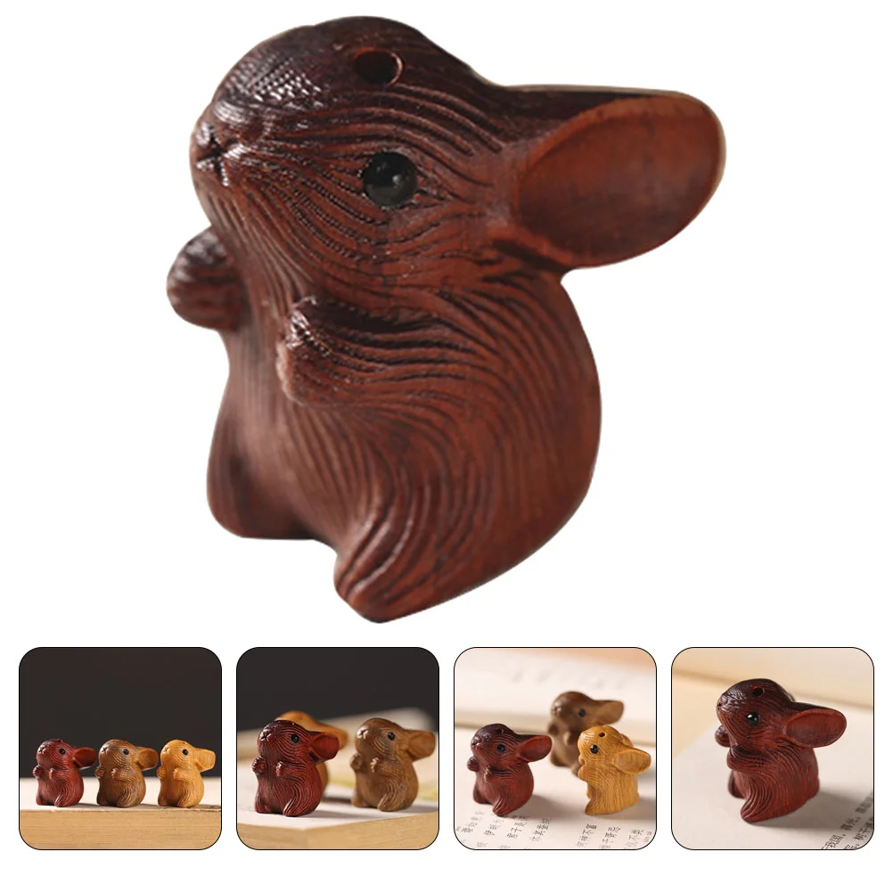 

Rabbit Wooden Bunny Figurine Zodiac Pendant Animal Chinese Hanging Keychain Shui Ornament Feng Pendants Decor Wood Year Statue