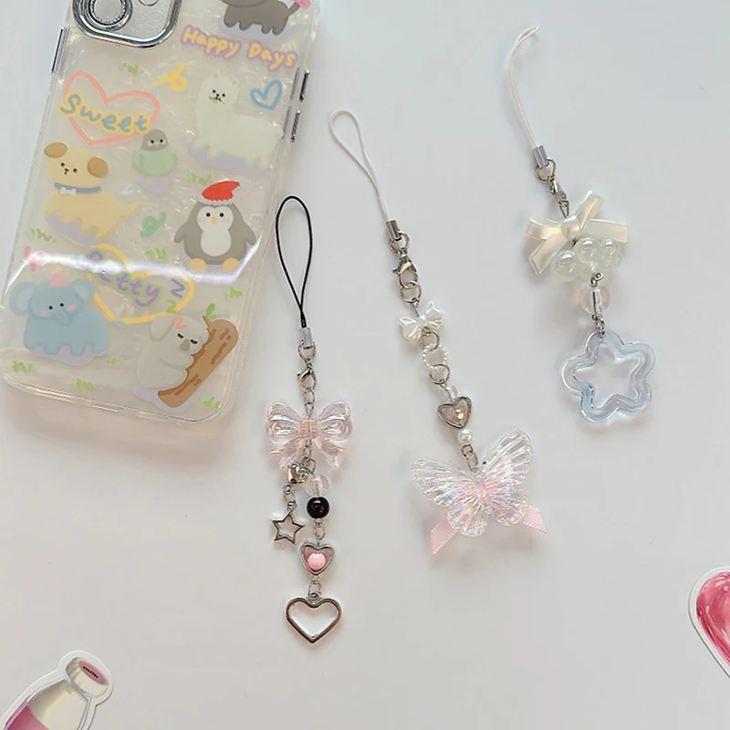 1 шт. милый брелок ручной работы из бисера-бабочки для камеры IP 11 Kawaii Y2K Love подвеска