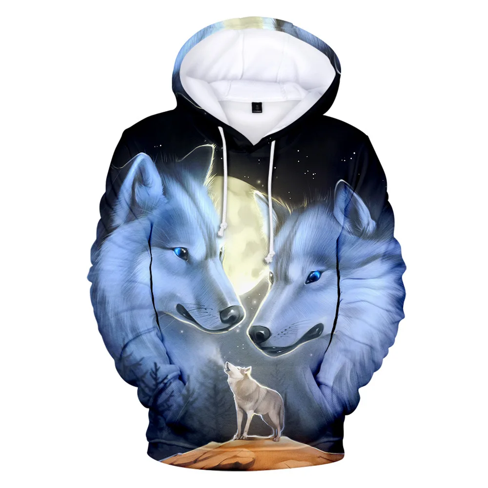 Толстовка с капюшоном для мужчин и женщин свитшот 3D-принтом Красной Луны волка