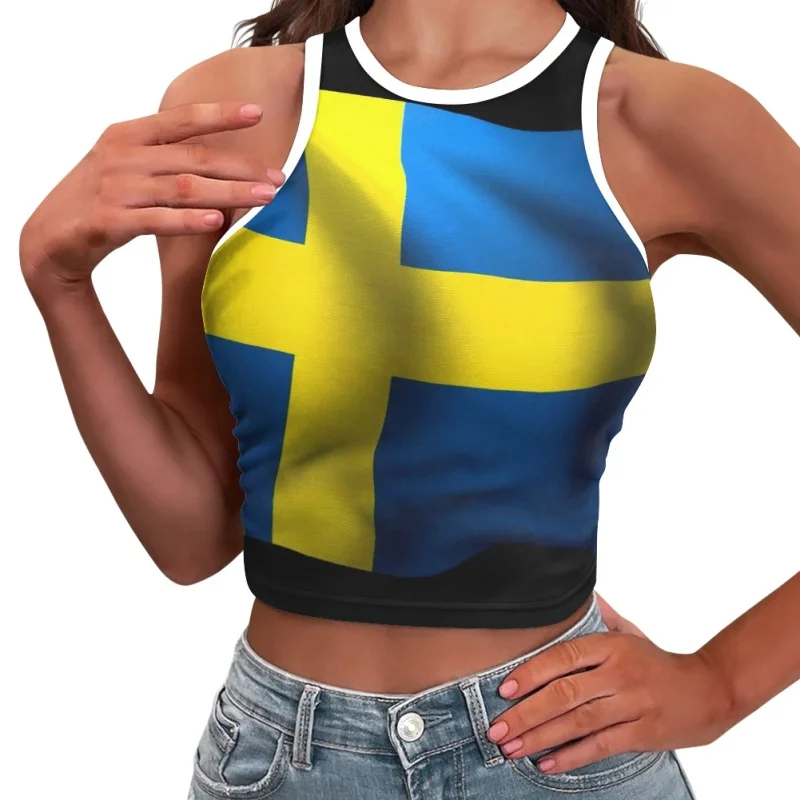

Swedish Design Women Crop Vest Top Harajuku Sleeveless Lady Corset T-shirt Sleeveless Vest Sexy Off Shoulder Female Tank Tops