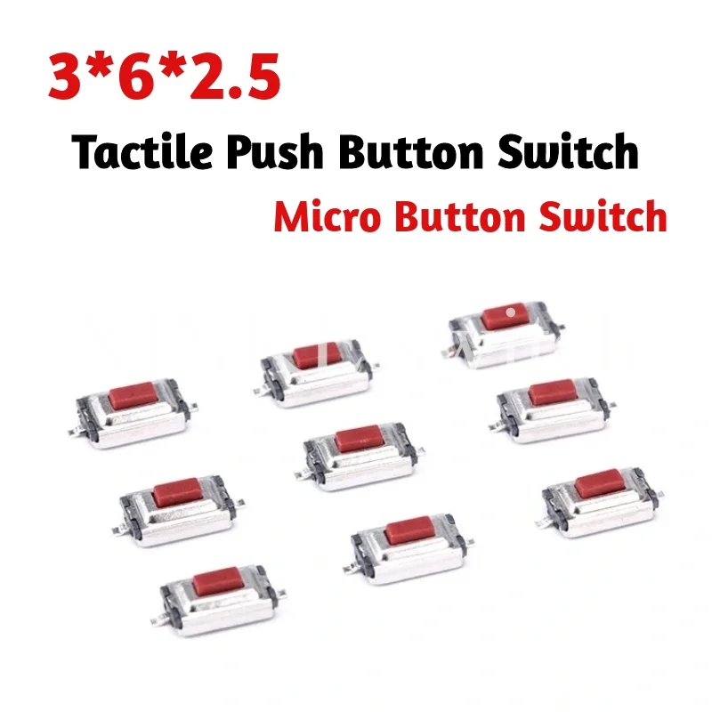 

20PCS Tact Touch Switch Silicone Button Micro Switch Push Button 3*6*2.5mm Two Feet Red