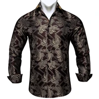 classic gray shirt for man spring fall long sleeve causal mens shirt with collar pin fashion male wears paisley floral clothing