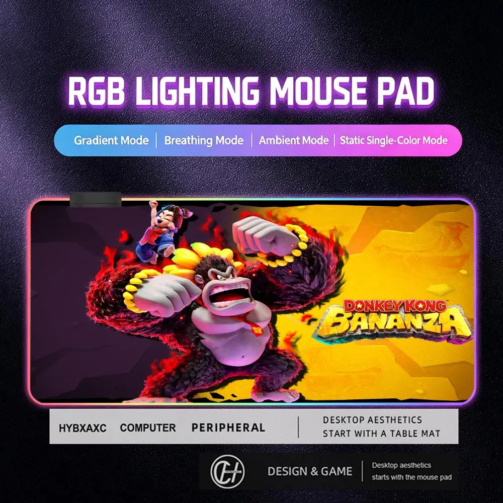 Фото Коврик для мыши RGB LED D-Donkey Kong Bananza, забавный, нескользящий, утолщенный, большой, с защитой от скольжения, для офиса, учебы и игр №1