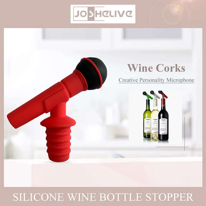 

Silicone Vacuum Wine Bottle Stopper Stop Sealer Beer Beverage Wine Cork Plug Microphone Shape Barware Party Bar Tools Leak Free