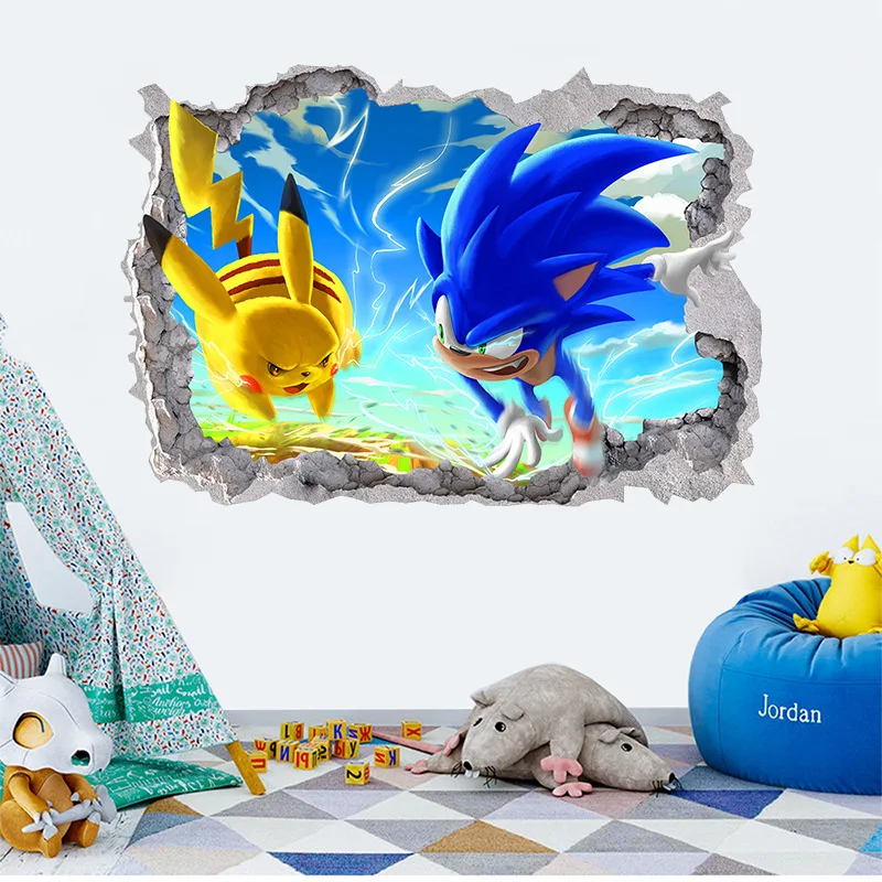 

Новые Аниме Мультяшные настенные стикеры Sonic Pikachu украшение для детской спальни гостиной настенный гардероб индивидуальные ПВХ наклейки
