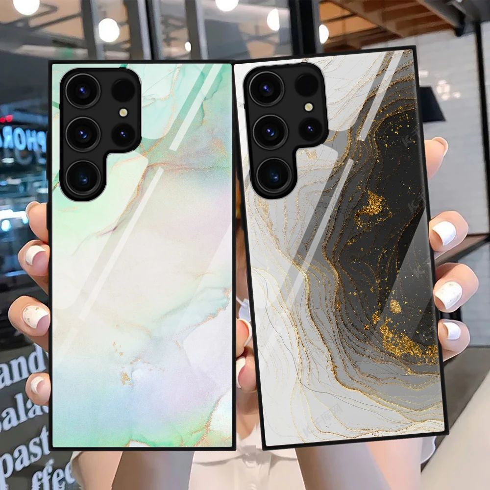 

Marble Art Fashion Case for Samsung Galaxy S23 S22 S21 S20 Ultra Plus FE S10Lite Tempered Glass Cover for Samsung Note20 10 S10e