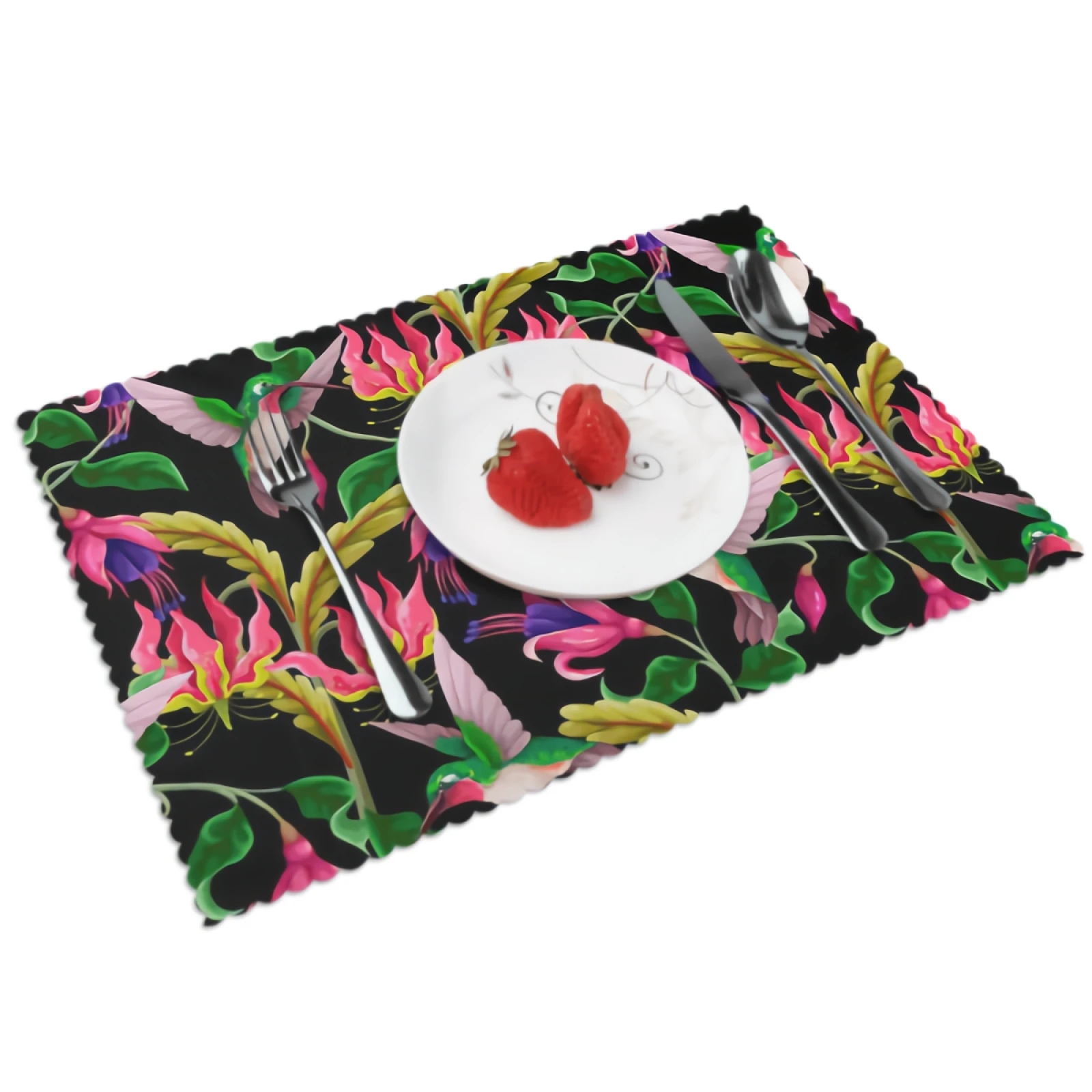 

Cute Hummingbirds Placemats for Dining Table Set of 4 Beautiful Bird FlowerDecor Rectangular Heat Resistant Washable Place Mat