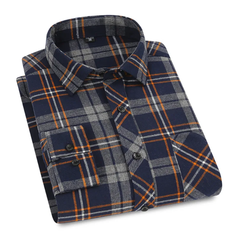 

Middle-aged men's wear long-sleeved pure cotton brushed plaid spring and autumn shirt loose large dad casual father