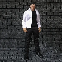 112 scale male white long sleeves shirt slim black t shirt and casual black pants set for 6 inches action figure model toys