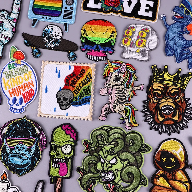 

Punk Patch Rainbow Skull Embroidered Patches For Clothing Thermoadhesive Patches On Clothes Rock Animal Patch For Clothes Badges