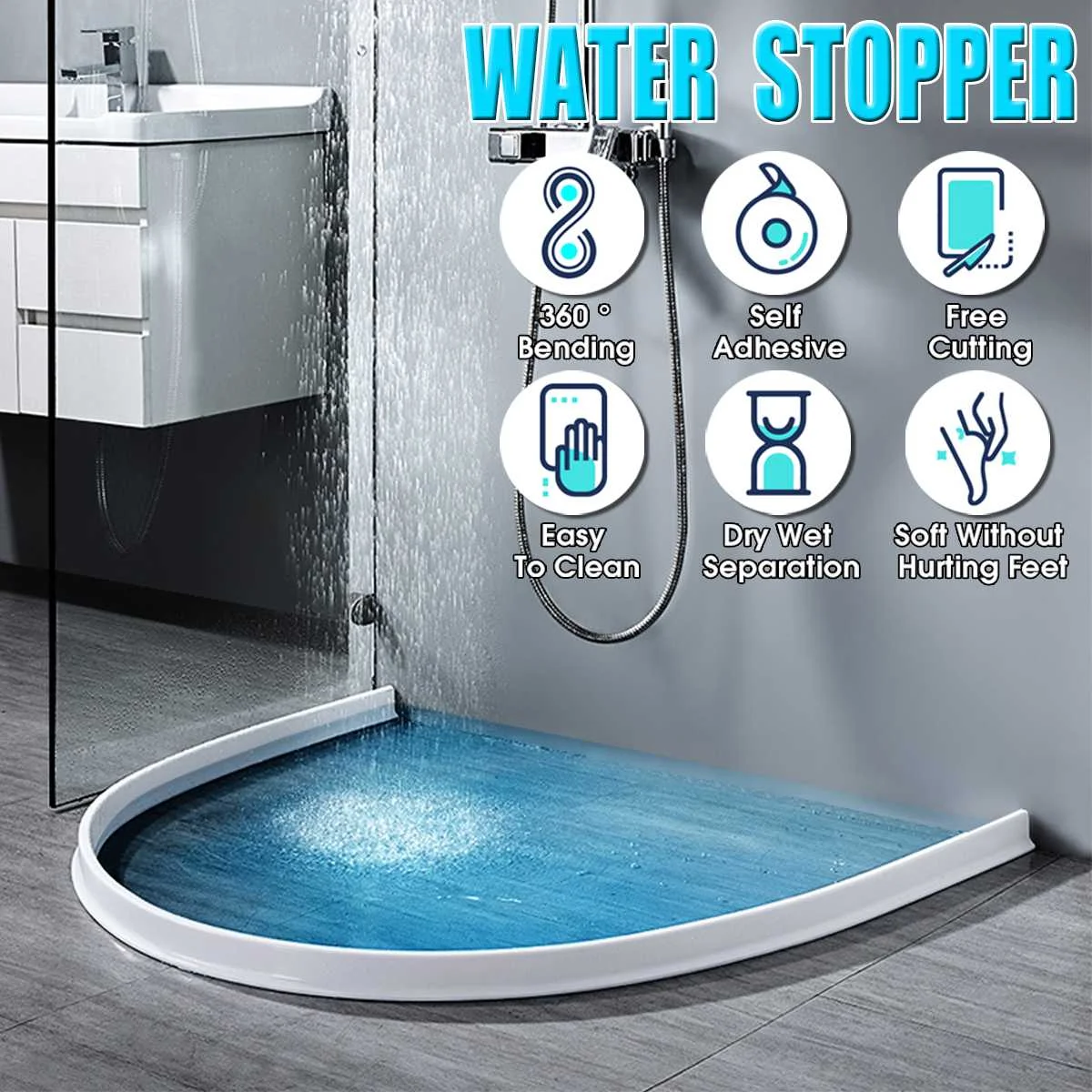 

Silicone Bathroom Water Stopper Retention Blocker Shower Dam Dry Wet Separation Flood Barrier Door Bottom Sealing Strip Bathroom