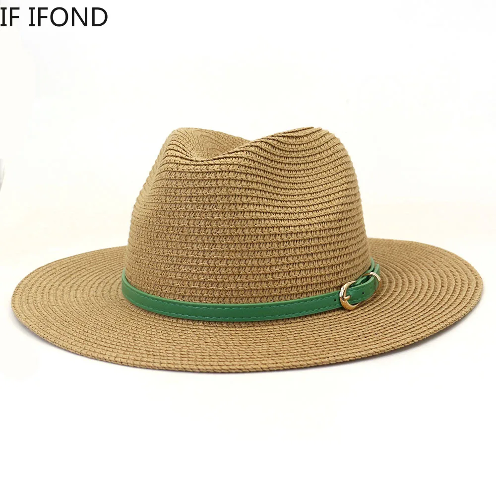 

New Parent-Child Hat Womens Spring Summer Wide Brim Beach Sun Protective Hats Panama Straw Caps Sombrero 54-56-58-60cm