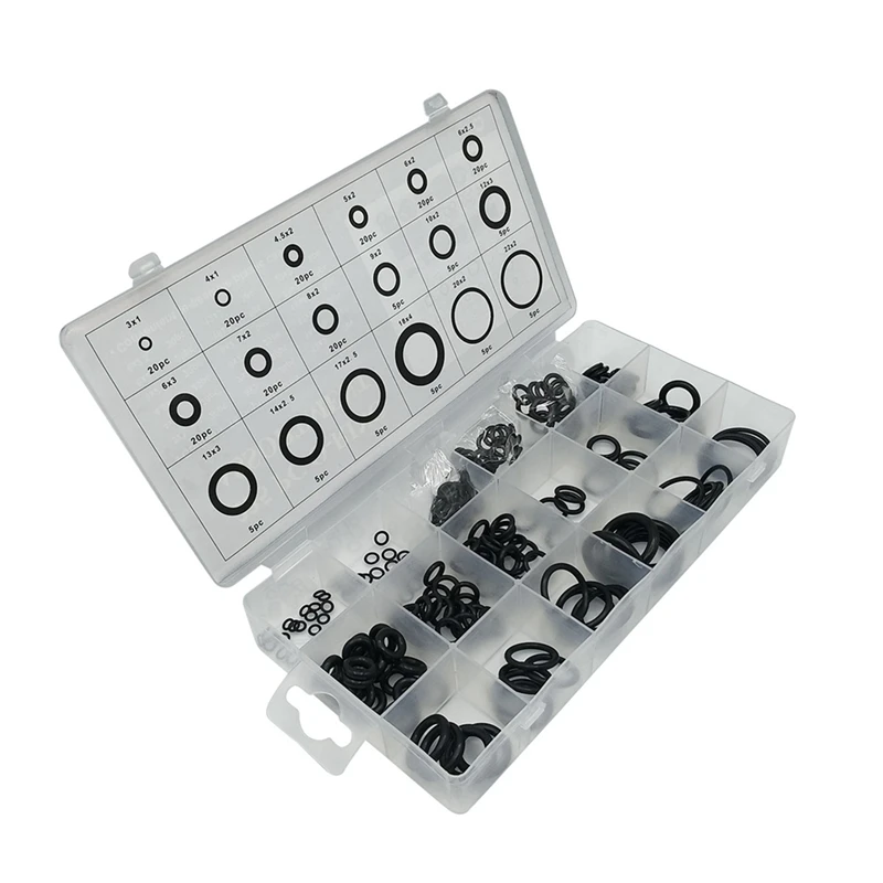 

225PC Black Leather O-Ring Set NBR Pressure O-Ring Set Sealing Ring Corrosion Resistant Butyl Rubber Pressure Resistant