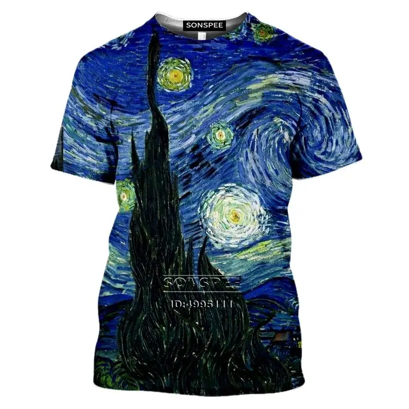 

2022 Starry Night T-shirt Men Sunflowers T-shirt Vincent Van Gogh 3d Print Women's Casual Short Sleeve T Shirt Fitness Top Tee