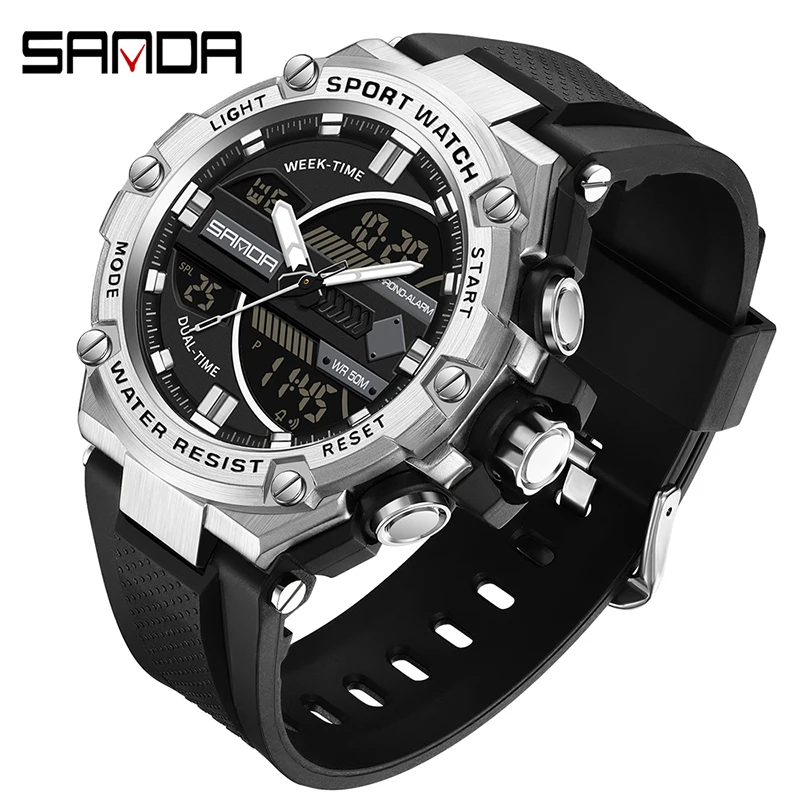 

Часы наручные SANDA мужские Кварцевые водонепроницаемые (50 м) с будильником и секундомером