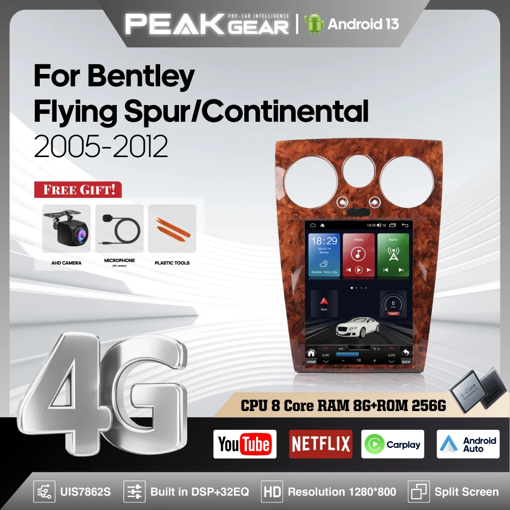 12. Дюймовый Android13 MediaCarPlayer для Bentley Flying Spur/Continental 2005-2012 GPS-навигация 8 ядер + 256G CarPlay 4G