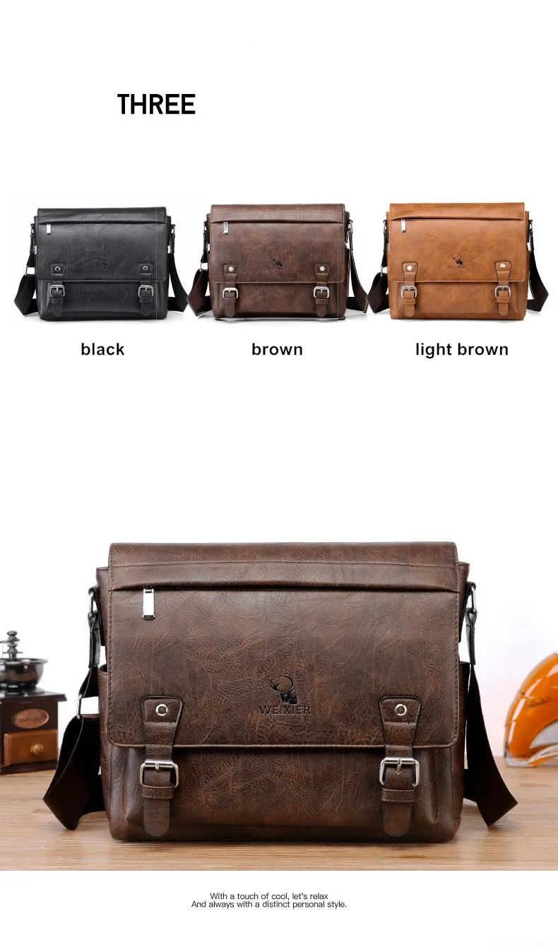 Men's Shoulder Bag Crossbody Briefcase Retro Casual Laptop Business PU Flip Cover Waterproof Black Brown
