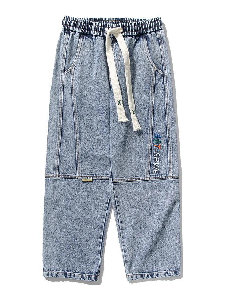 2023 New Trousers Loose Patchwork Denim Jogger Pants Mens Big Size 5XL Fashion Streetwear Baggy Drawstring Jean