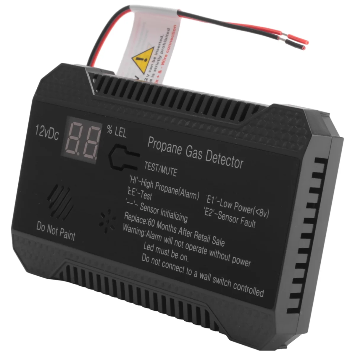 Propane Detector 12V LPG Natural Gas Sensor Leak Alarm 85DB Siren for Car RV Home Digital Tester Meter(Black)