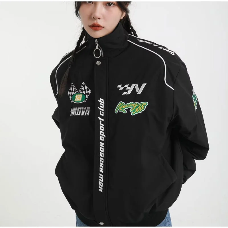 

Women New Stand Collar Zipper Baseball Oversized Loose Streetwear Outerwear Embroidered Jackets Korean Autumn