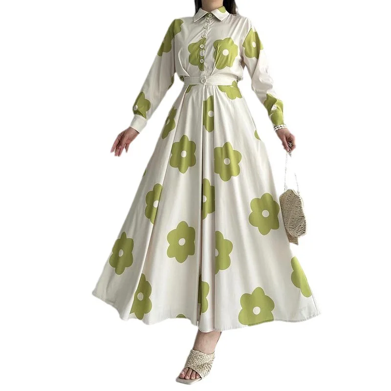 Ид Мусульманские женские платья-рубашки с цветочным принтом Рамадан Vestidos Largos