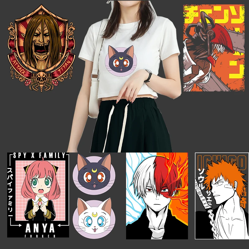 

Hot A4 Size Anime Chainsaw Man SPY FAMILY Creative DTF Heat Transfer DIY T-shirt decorative printed Iron On Patches