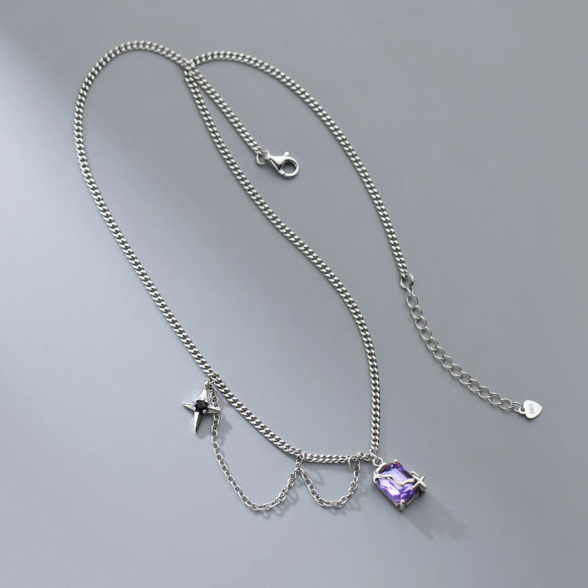 

Brand New Korean Style 925 Sterling Silver Necklace Simple Retro Purple Diamond Necklace Ladies Valentine's Day Birthday Gift