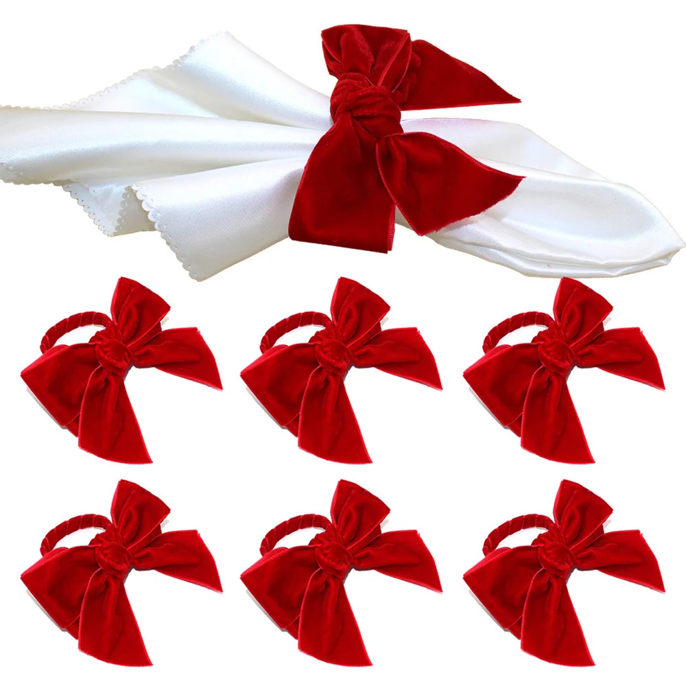 

6pcs Red Bow Napkin Ring Christmas Napkin Buckle Party Table Decoration New Year 2023 Wedding Favors Dinner Table Napkin Holders