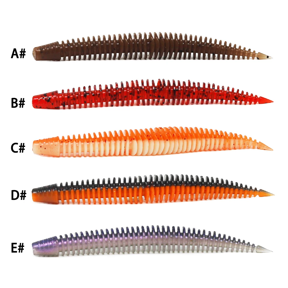 

10pcs 80mm 2.2g Fishy Smell Worm Soft Bait Double Colors Silicone Jig Wobblers Fishing Lures Tail Swimbaits for Bass Pike Tackle