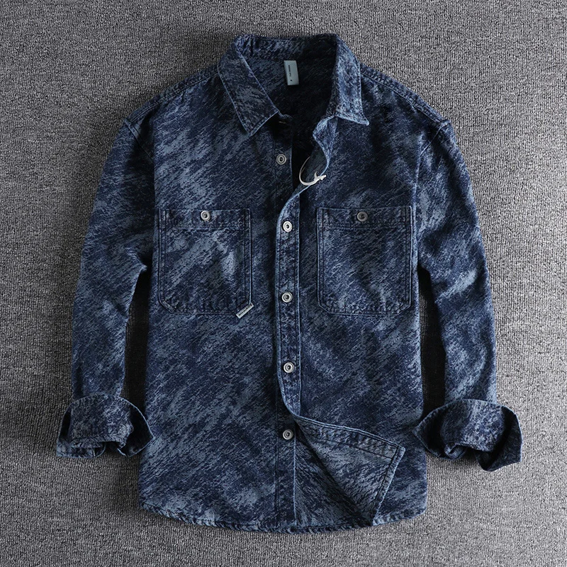 

Cargo Men's Denim Long 2023 Sleeve Shirt Fashion American Comfortable Work Loose Casual Male Shirt Coat High Quality