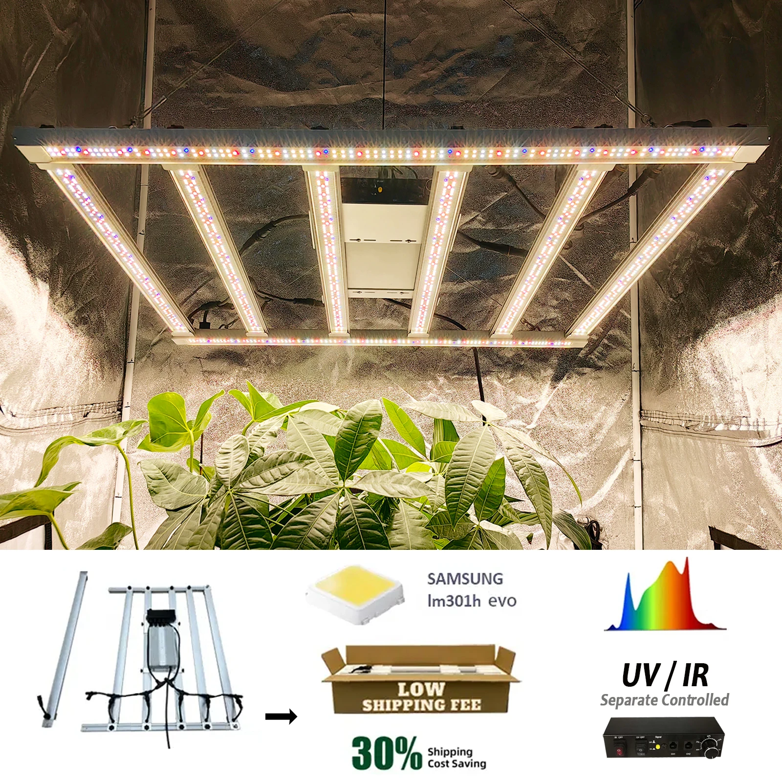 

2023 Latest 480W Dimmable LED Grow Light Bar LM301H \/ LM301H Evo UV IR Separately Control Turn on/off Plant Growth Light