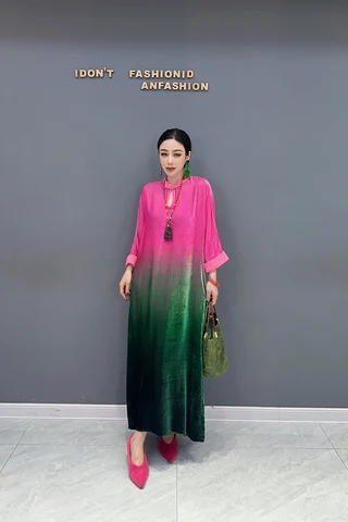 Женское бархатное платье с галстуком QING MO, разноцветное Длинное свободное платье в китайском стиле, весна-осень 2024