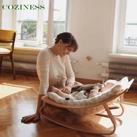 baby rocking chair soothe baby sleep wooden cradle newborn ergonomic sleep aid breathable soft bionics newborn cotton cushion