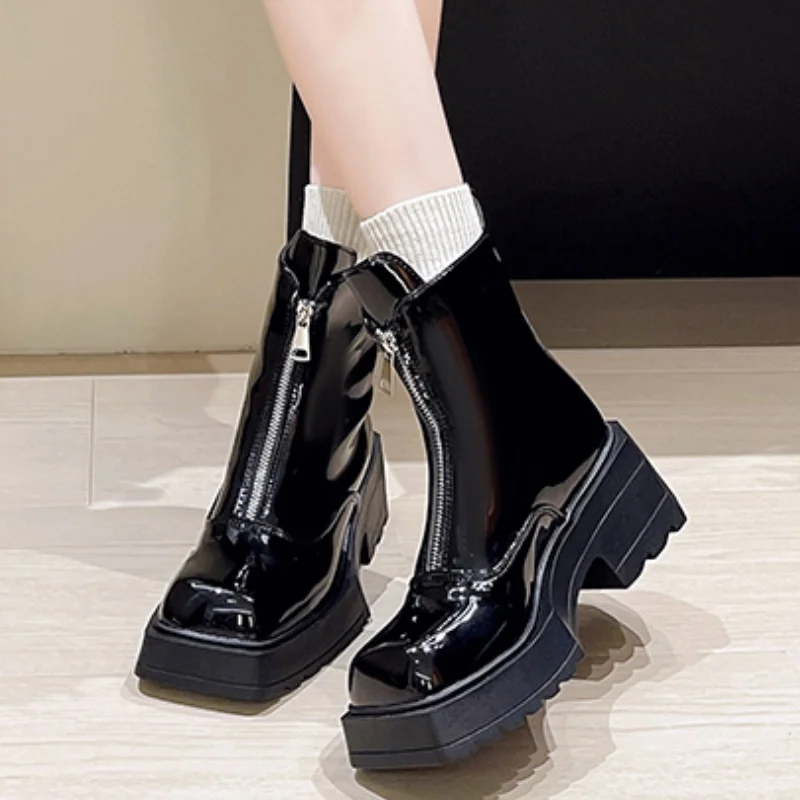 Женские ботильоны на платформе и высоком каблуке дизайнерские мотоциклетные